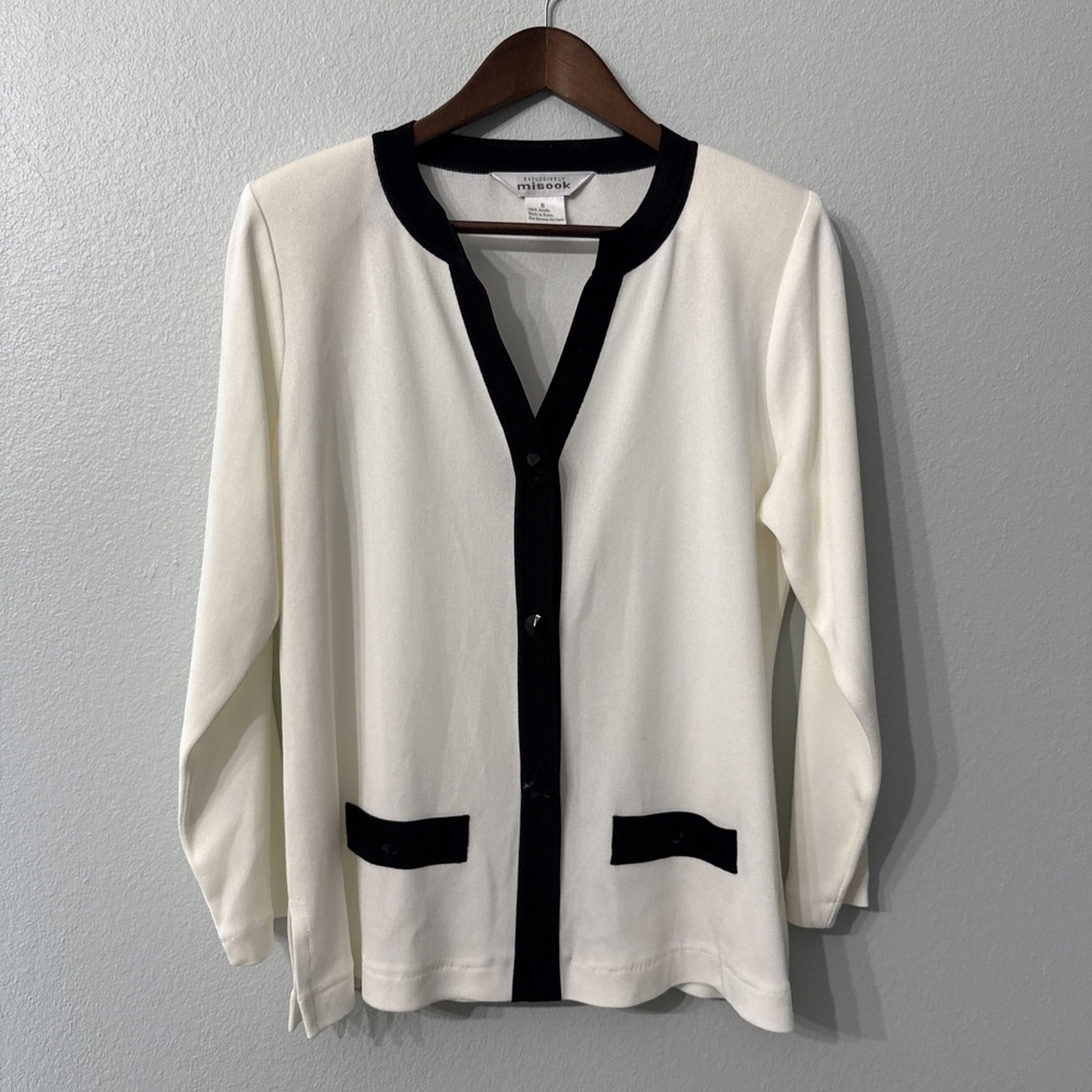 Misook jacket womens small off white black trim business casual career old money